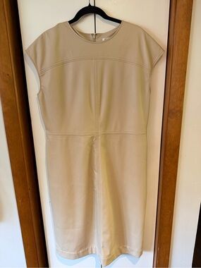 Prologue Faux Leather Cap Sleeve Sheath Dress Beige Cream Tan - Size Large